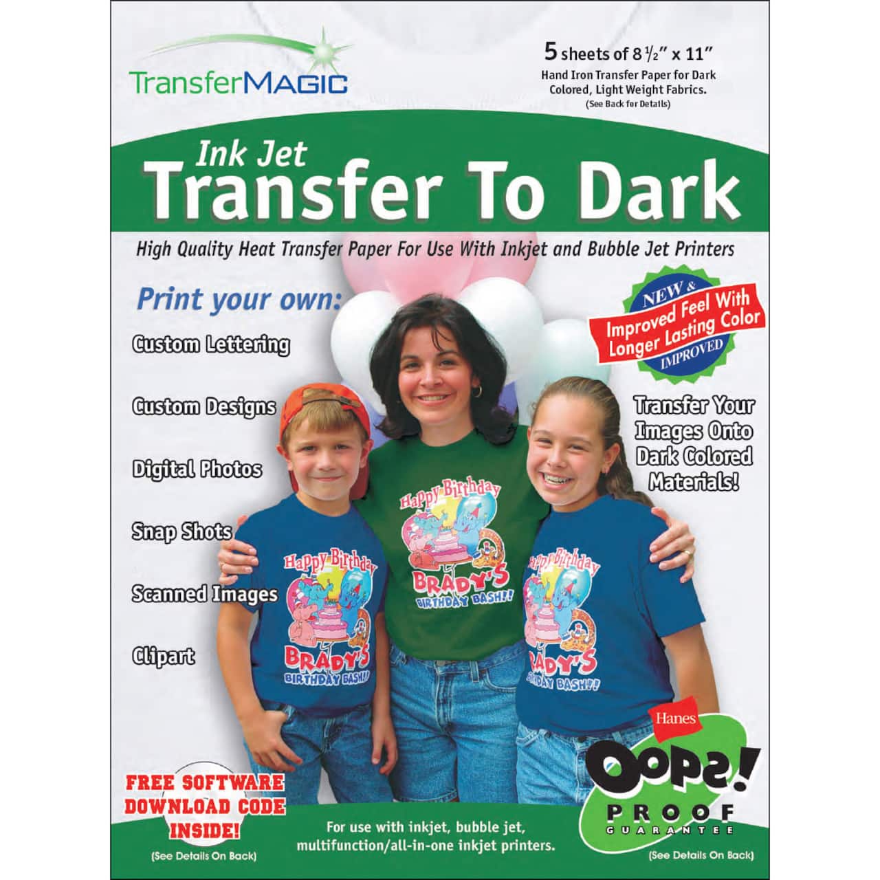 Transfer Magic 8.5 x 11 Dark Fabric Ink Jet Transfer Sheets, 5ct.